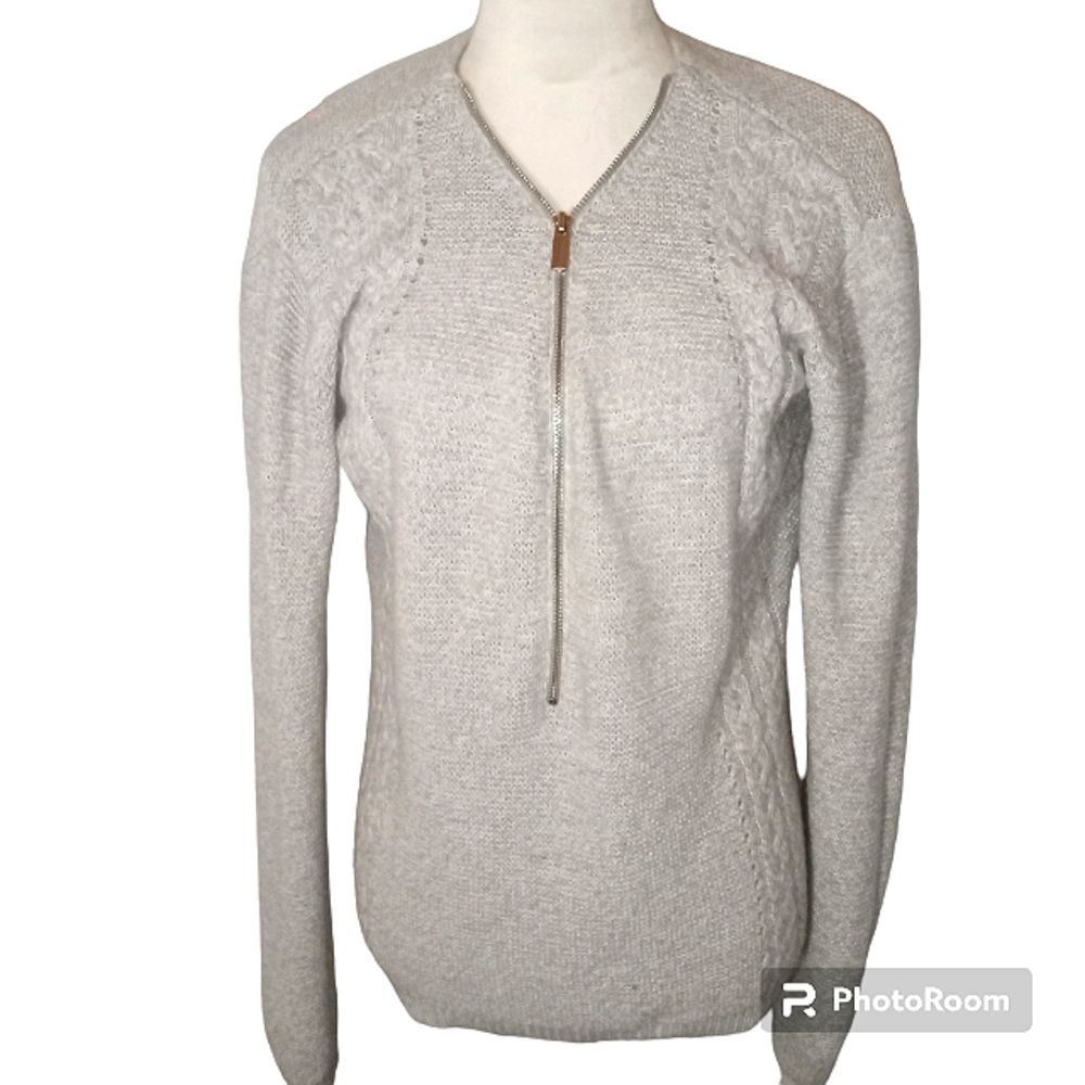 NY &CO Gray 3/4 Front Zip Knit Sweater Size L